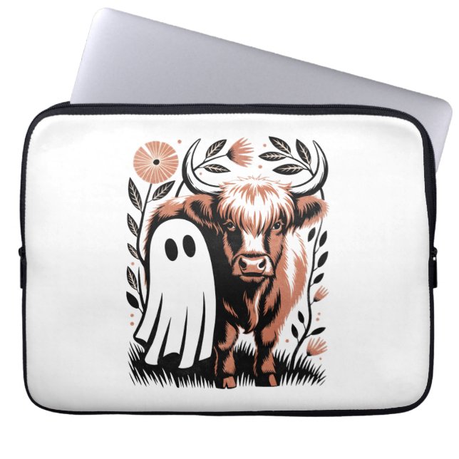 Rustic Highland Koe Ghost Halloween Laptop Sleeve (Voorkant)