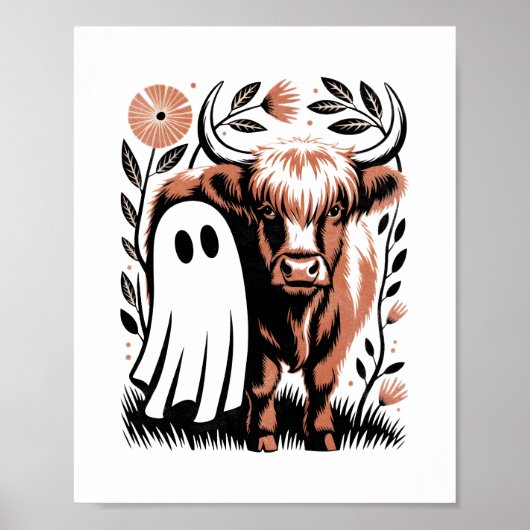 Rustic Highland Koe Ghost Halloween Poster (Voorkant)