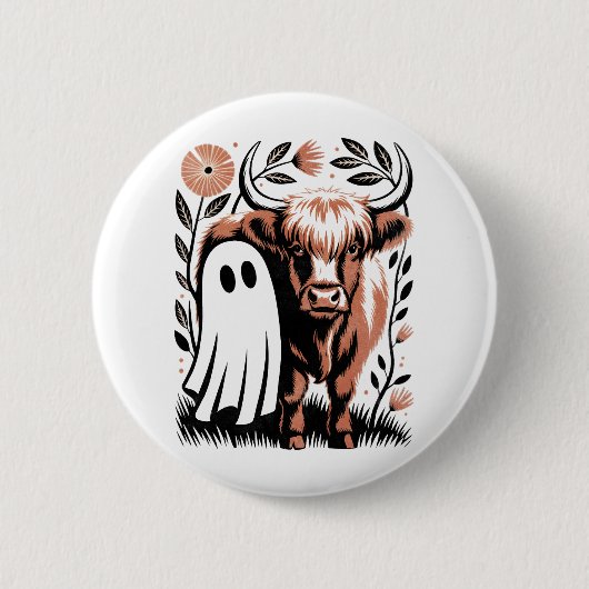 Rustic Highland Koe Ghost Halloween Ronde Button 5,7 Cm (Voorkant)