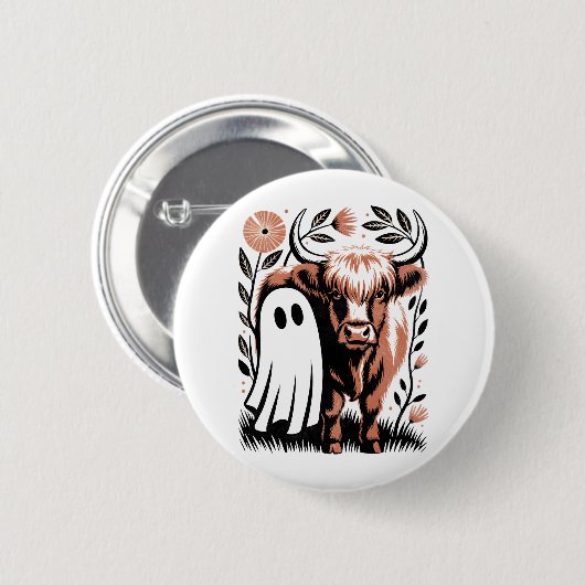 Rustic Highland Koe Ghost Halloween Ronde Button 5,7 Cm (Voorkant /achterkant)