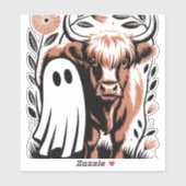 Rustic Highland Koe Ghost Halloween Sticker (Vel)