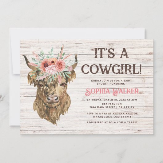 Rustic Highland Koe Girl Baby shower Kaart (Voorkant)