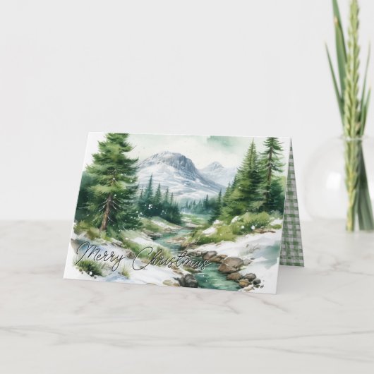 Rustic Highlands Mountain Scene Merry Christmas Feestdagen Kaart (Voorkant)