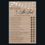 Rustic Hij zei dat ze vrijgezellenfeest spel zei Flyer<br><div class="desc">Geniet van je vrijgezellenfeest met deze eenvoudige en leuke games. Bekijk ons collectie voor meer vrijgezellenfeest games in dezelfde stijl. Let erop dat deze games niet bewerkbaar zijn.</div>