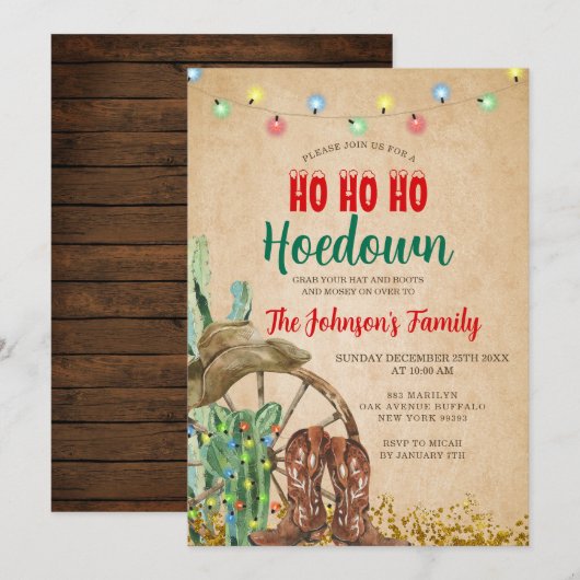 Rustic Hoedown Party Western Boots Christmas Kaart (Voorkant / Achterkant)