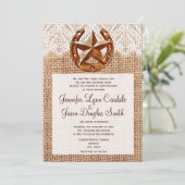 Rustic Hoefijzer Star Burlap Wedding Invitations Kaart (Staand voorkant)
