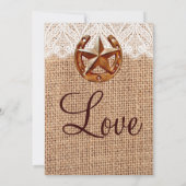 Rustic Hoefijzer Star Burlap Wedding Invitations Kaart (Achterkant)