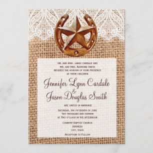 Rustic Hoefijzer Star Burlap Wedding Invitations Kaart