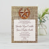 Rustic Hoefijzer Star Burlap Wedding Invitations Kaart (Staand voorkant)