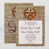 Rustic Hoefijzer Star Burlap Wedding Invitations Kaart (Voorkant / Achterkant)