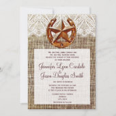 Rustic Hoefijzer Star Burlap Wedding Invitations Kaart (Voorkant)