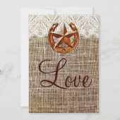 Rustic Hoefijzer Star Burlap Wedding Invitations Kaart (Achterkant)
