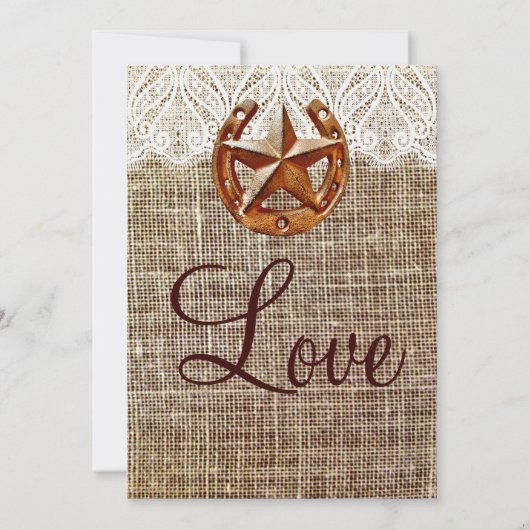 Rustic Hoefijzer Star Burlap Wedding Invitations Kaart (Achterkant)