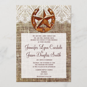 Rustic Hoefijzer Star Burlap Wedding Invitations Kaart