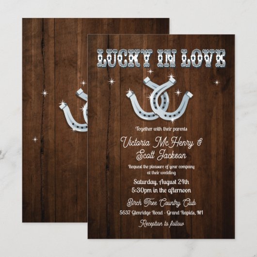 Rustic Hoefijzer Westerne huwelijksuitnodigingen Kaart (Voorkant / Achterkant)