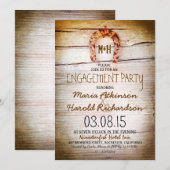 Rustic hoefijzer Wood Engagement Party Invitation Kaart (Voorkant / Achterkant)