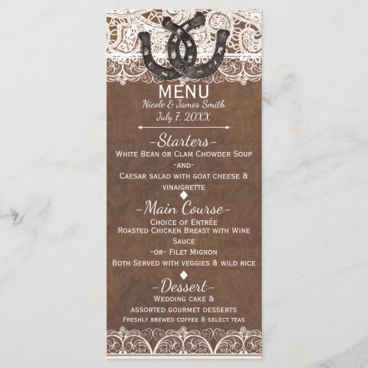 Rustic Hoefijzers & Kant Landelijke Western Menuka Menu (Voorkant)