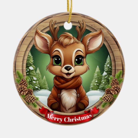 Rustic Holiday Character Xmas Reindeer Gift 🦌🎄 Keramisch Ornament (Voorkant)