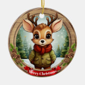 Rustic Holiday Character Xmas Reindeer Gift 🦌🎄 Keramisch Ornament (Voorkant)