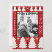 Rustic Holiday Foto: Red Black Pset & White Trees Feestdagenkaart (Voorkant)