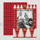 Rustic Holiday Foto: Red Black Pset & White Trees Feestdagenkaart (Voorkant / Achterkant)