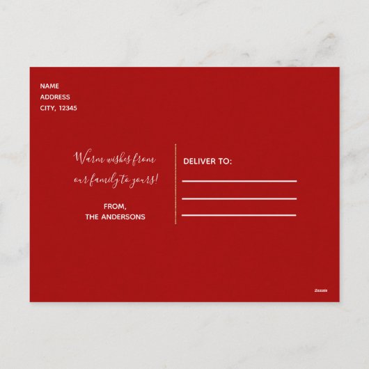 Rustic Holiday Foto: Red Black Pset & White Trees Feestdagenkaart (Achterkant)