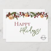 Rustic Holiday Greenery & Citrus Orange business  Bedankkaart (Voorkant / Achterkant)