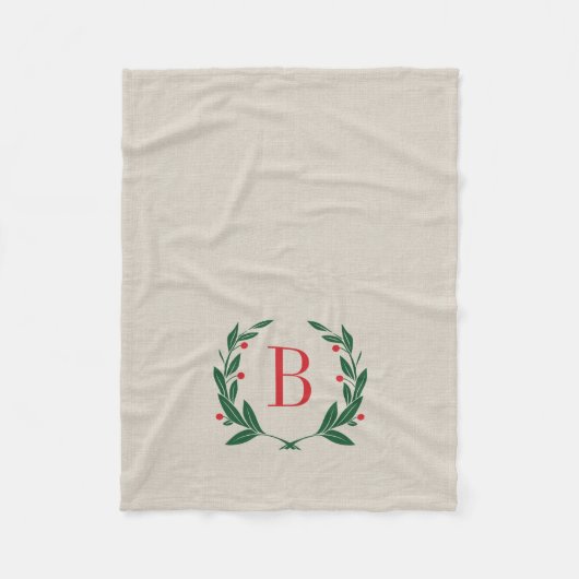 Rustic Holiday Laurel Wreath Monogram Fleece Deken (Voorkant)