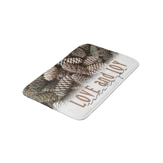 Rustic Holiday Love and Joy Pine Cone Badmat (Gekanteld)