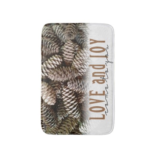 Rustic Holiday Love and Joy Pine Cone Badmat (Voorkant Verticaal)