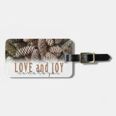 Rustic Holiday Love and Joy Pine Cone Bagagelabel (Voorkant horizontaal)