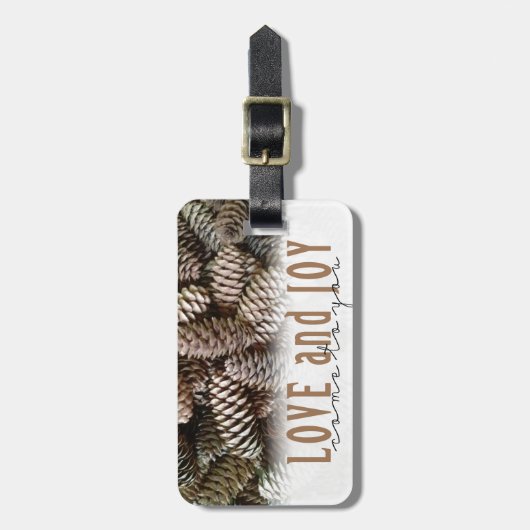 Rustic Holiday Love and Joy Pine Cone Bagagelabel (Voorkant verticaal)