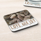 Rustic Holiday Love and Joy Pine Cone Bier Onderzetter (Linkerzijde)
