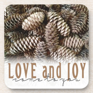 Rustic Holiday Love and Joy Pine Cone Bier Onderzetter