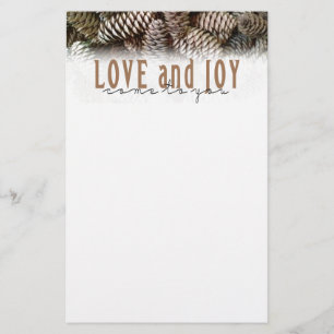 Rustic Holiday Love and Joy Pine Cone Briefpapier