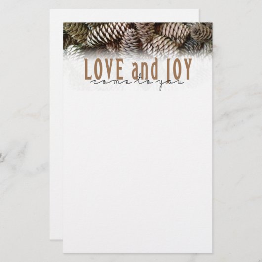 Rustic Holiday Love and Joy Pine Cone Briefpapier (Voorkant / Achterkant)
