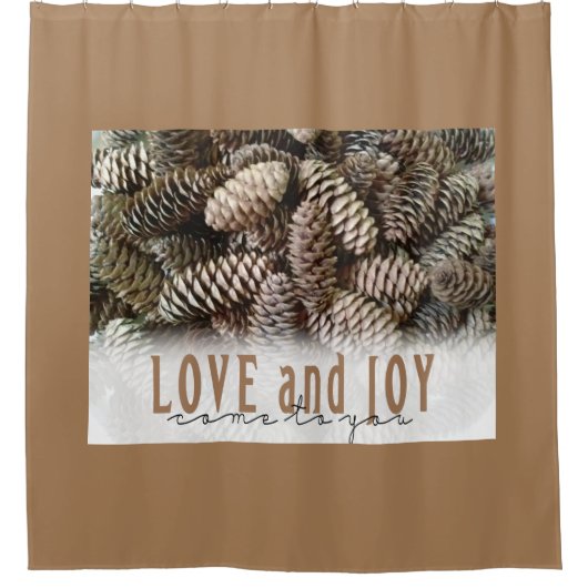 Rustic Holiday Love and Joy Pine Cone Douchegordijn (Voorkant)