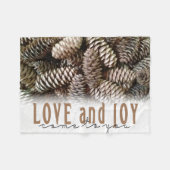 Rustic Holiday Love and Joy Pine Cone Fleece Deken (Voorkant (Horizontaal))