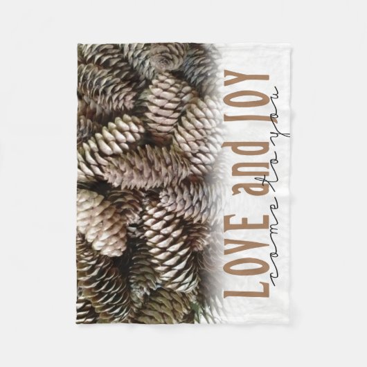 Rustic Holiday Love and Joy Pine Cone Fleece Deken (Voorkant)