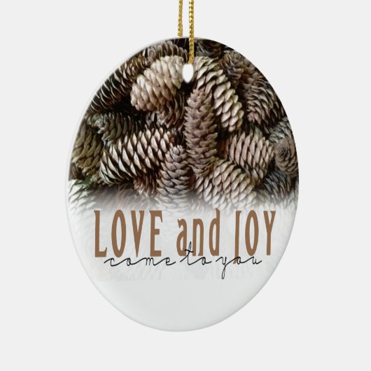 Rustic Holiday Love and Joy Pine Cone Keramisch Ornament (Rechts)