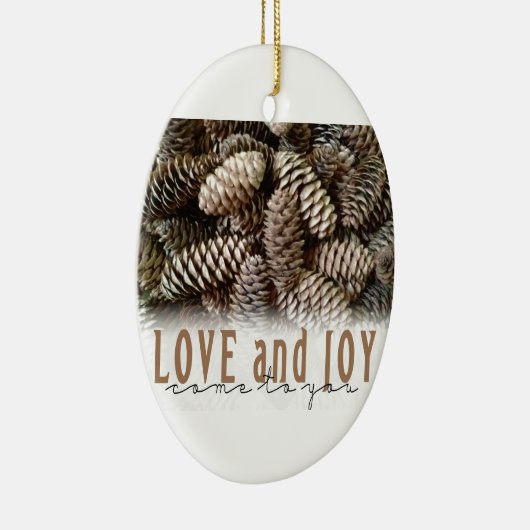 Rustic Holiday Love and Joy Pine Cone Keramisch Ornament (Rechts)