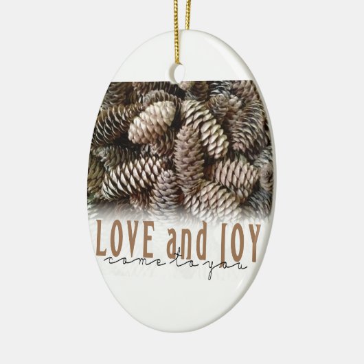 Rustic Holiday Love and Joy Pine Cone Keramisch Ornament (Links)