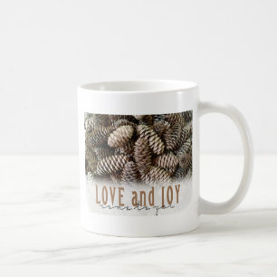 Rustic Holiday Love and Joy Pine Cone Koffiemok