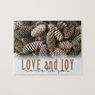 Rustic Holiday Love and Joy Pine Cone Legpuzzel