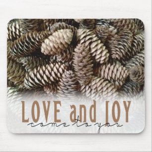 Rustic Holiday Love and Joy Pine Cone Muismat
