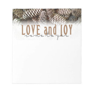 Rustic Holiday Love and Joy Pine Cone Notitieblok