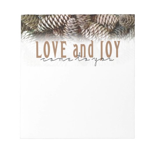 Rustic Holiday Love and Joy Pine Cone Notitieblok (Voorkant)