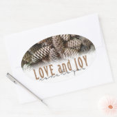 Rustic Holiday Love and Joy Pine Cone Ovale Sticker (Envelop)