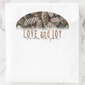 Rustic Holiday Love and Joy Pine Cone Ovale Sticker (Tas)