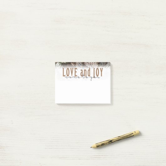 Rustic Holiday Love and Joy Pine Cone Post-it® Notes (Op bureau)